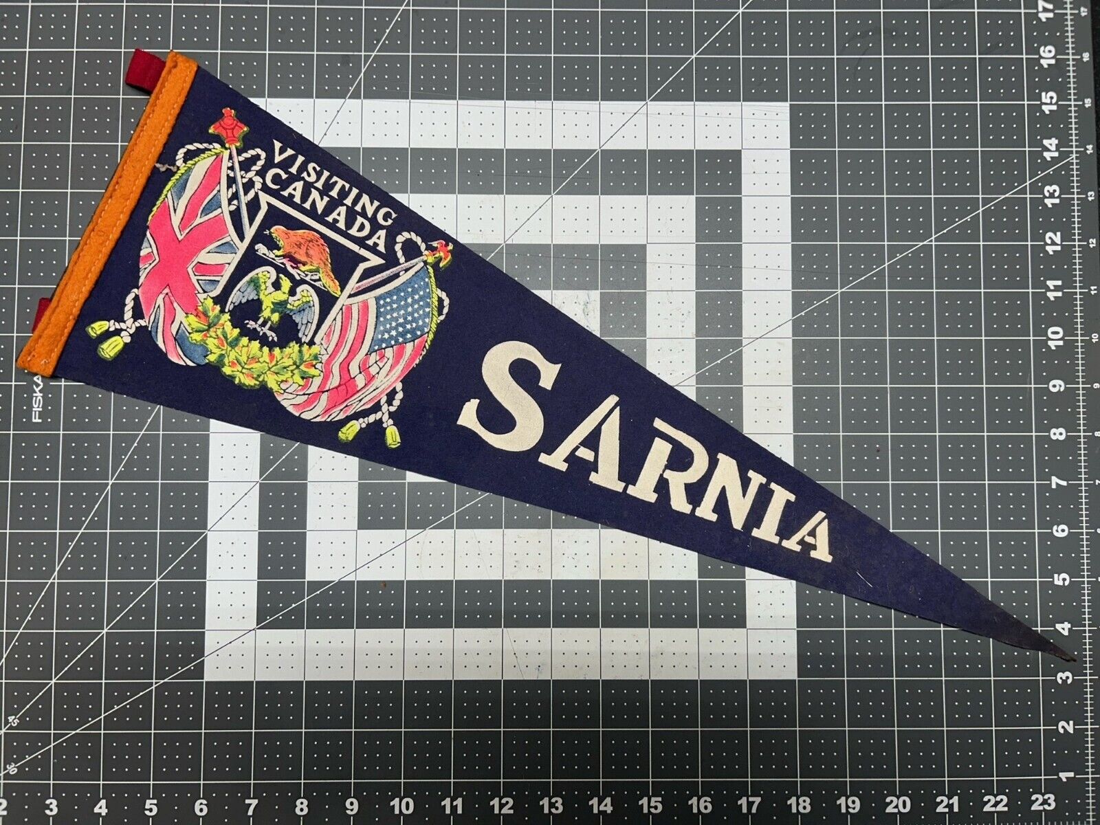 VINTAGE Sarnia 24”felt pennant banner Blue/White
