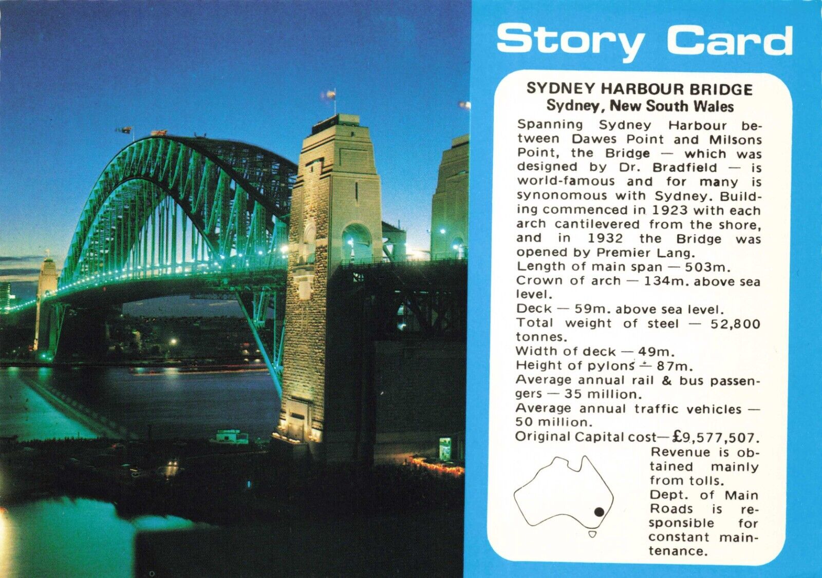 Postcard Australia Sydney Harbour Bridge NSW Story Card Night Highway
