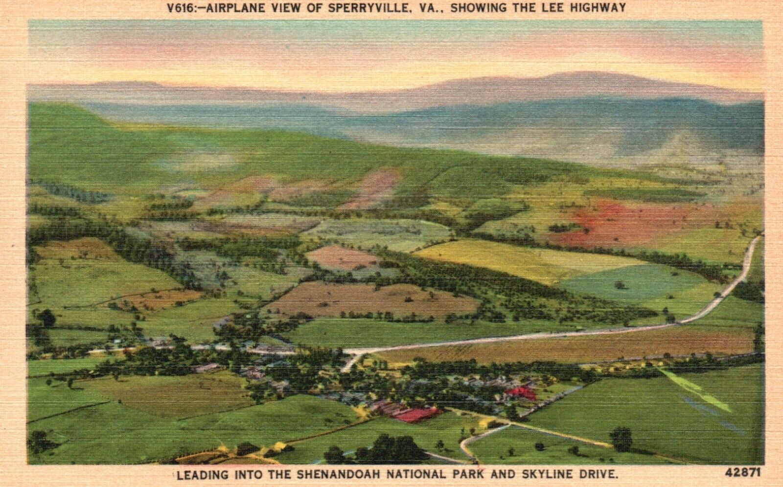 Postcard VA Sperryville & Lee Highway Virginia Air View Linen Vintage PC J619