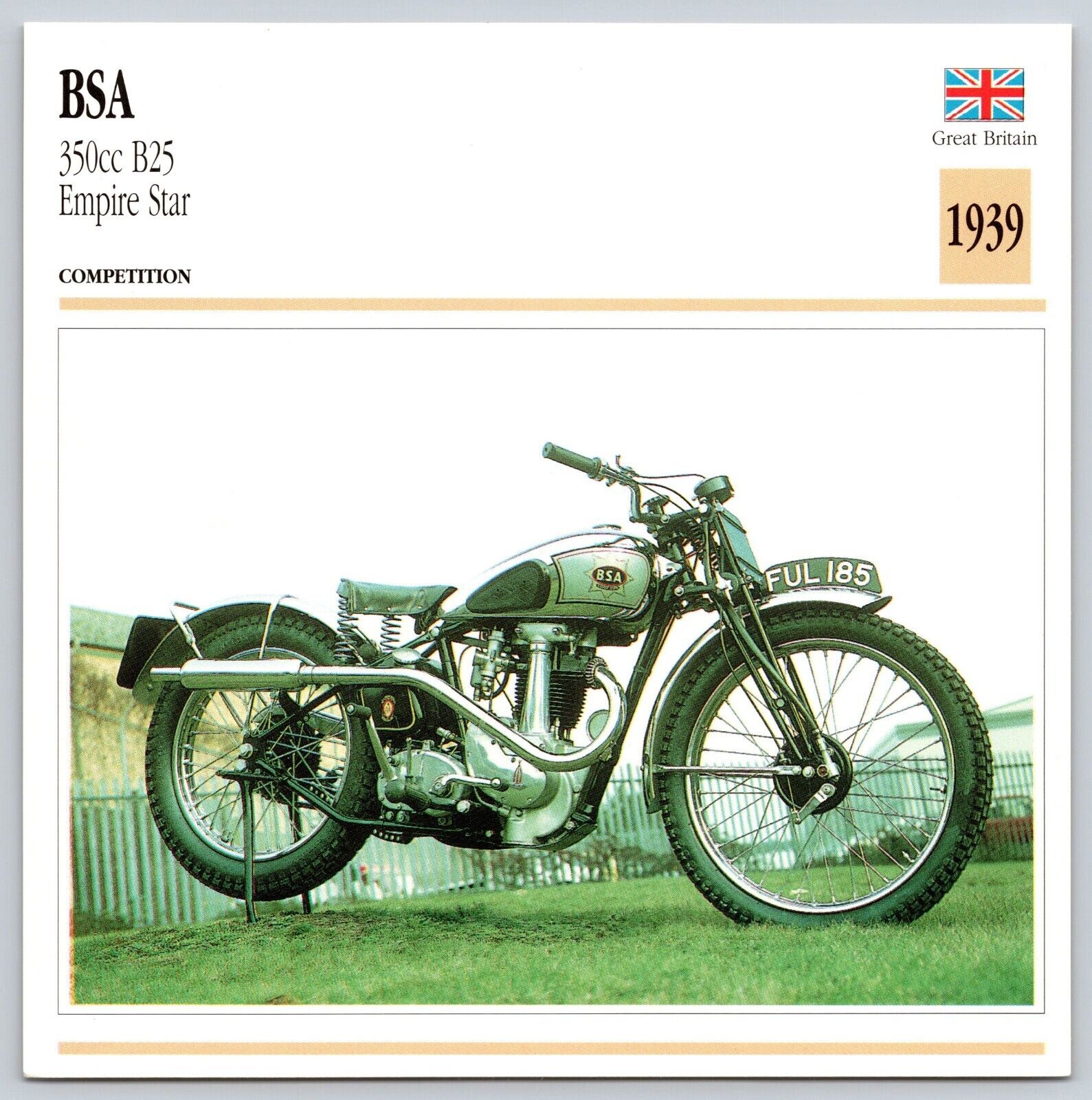 BSA 350cc B25 Empire Star 1939 G Britain Edito Service Atlas Motorcycle Card
