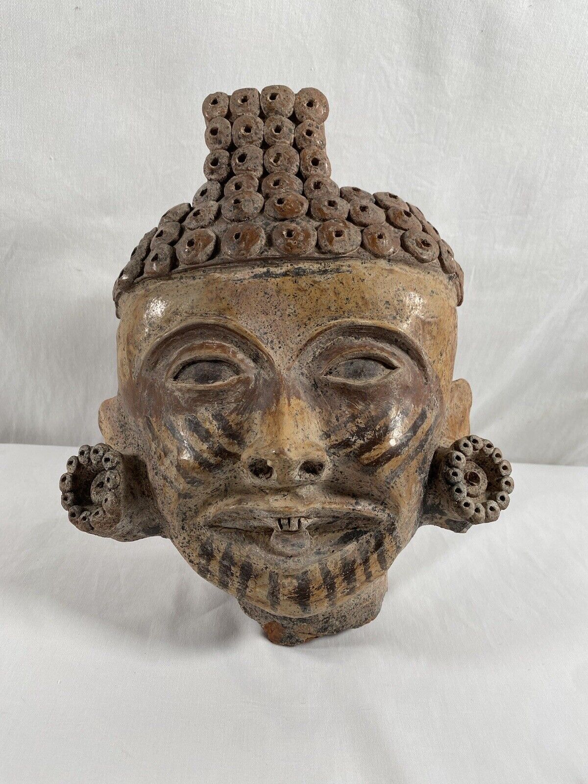 Antique African Asante Ghana ? Pottery Clay Head Sculpture Statue 