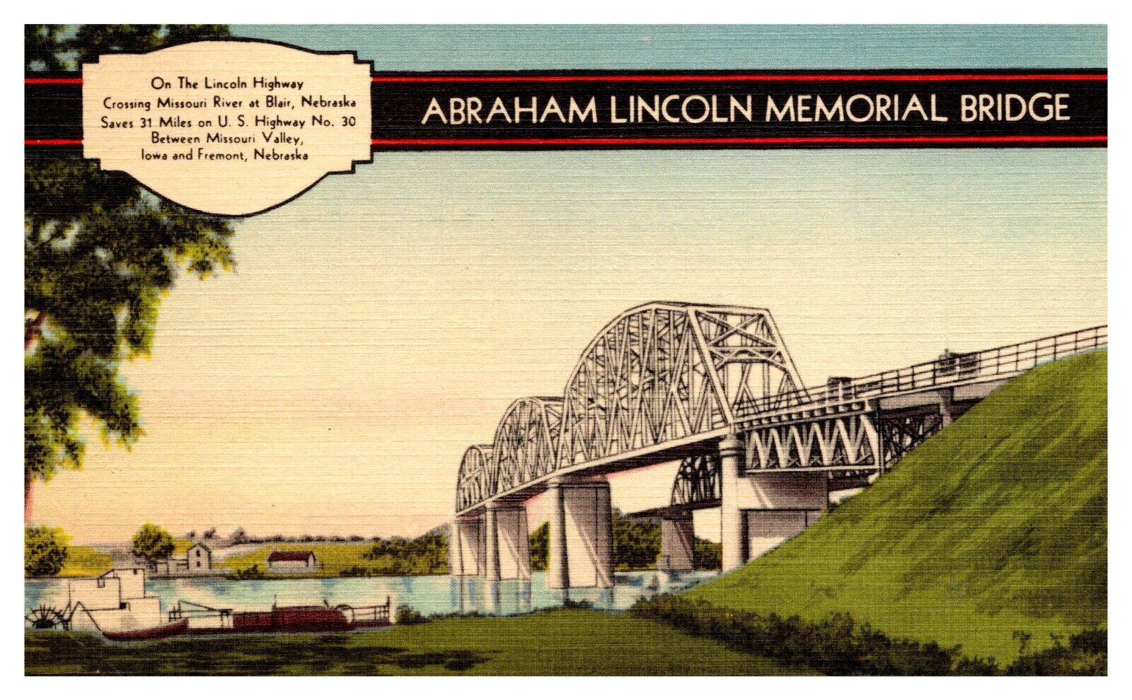 postcard Abraham Lincoln Memorial Bridge Nebraska 9874