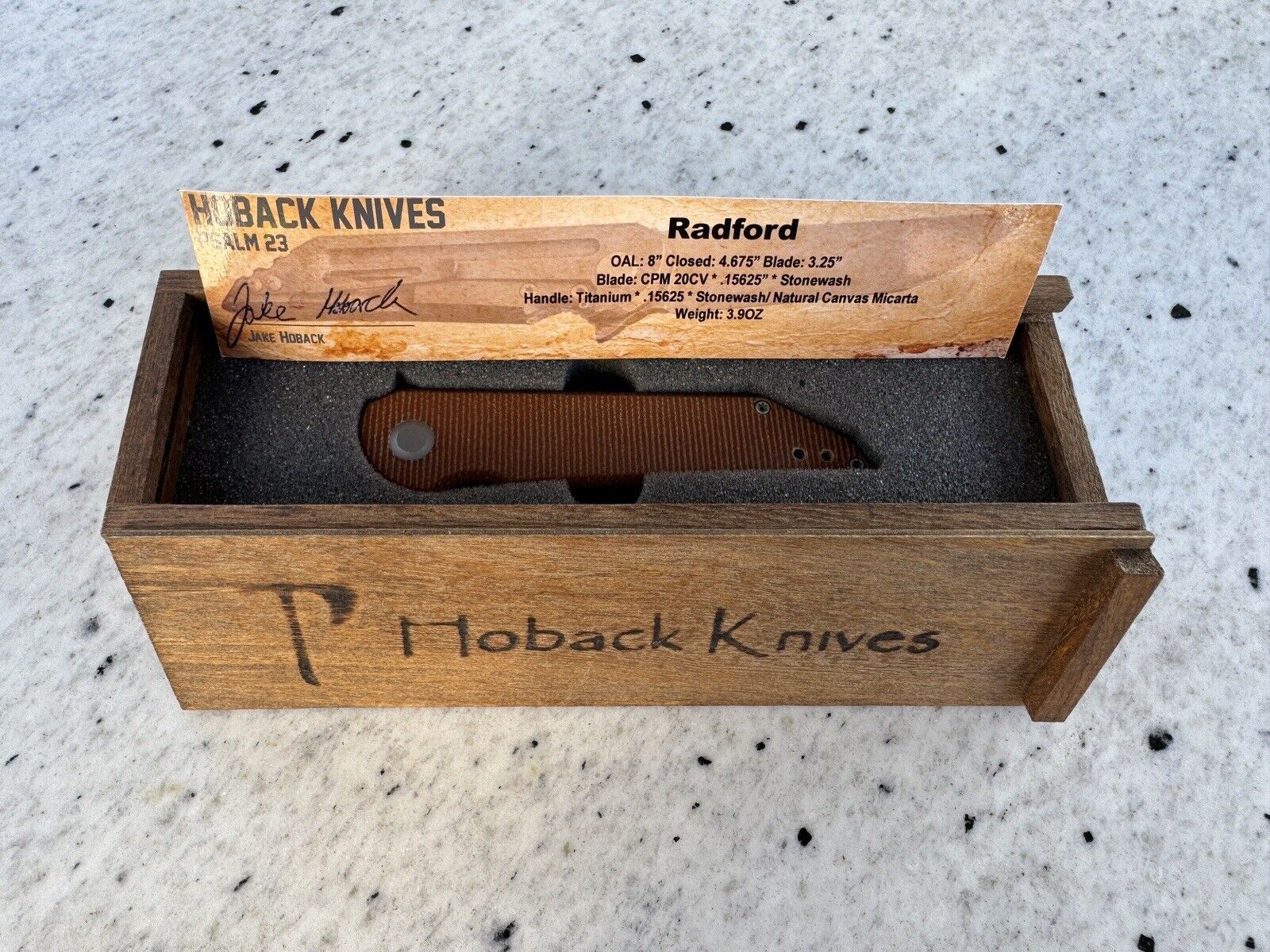 Hoback Knives - Radford Titanium and Natural Micarta, CPM-20CV, Stonewash Blade