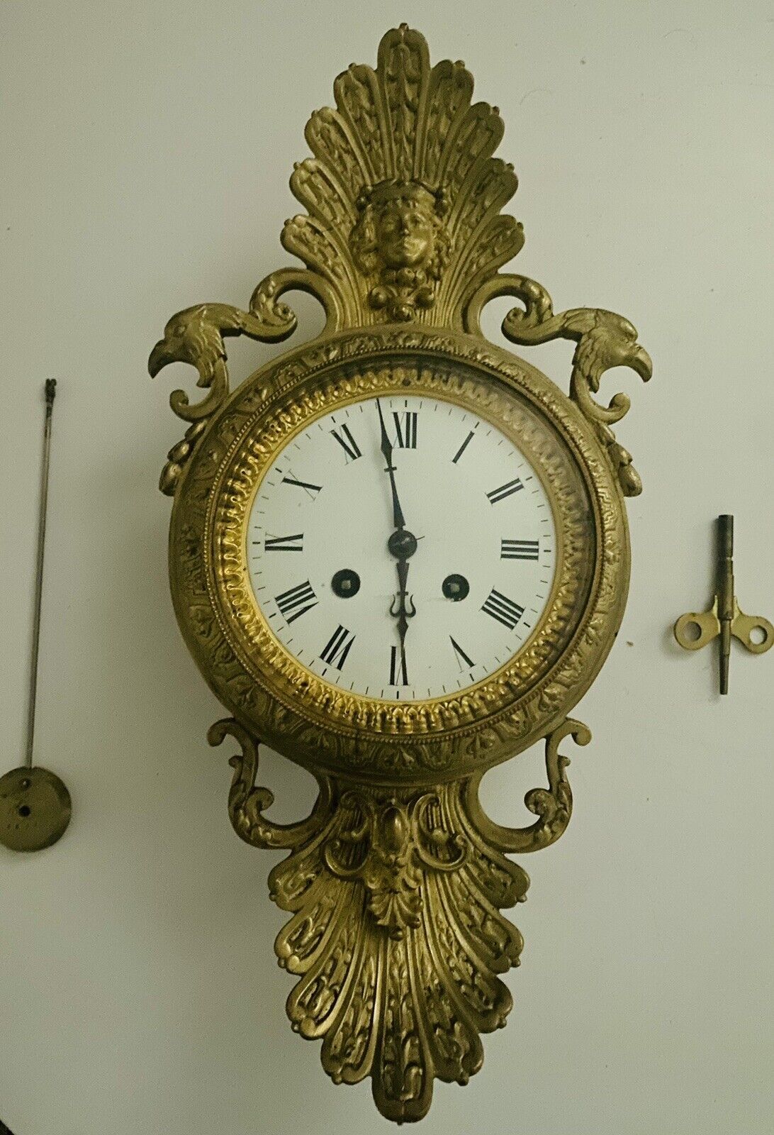 French Bronze Cartel Japy Freres Hanging Empire Clock - All Original