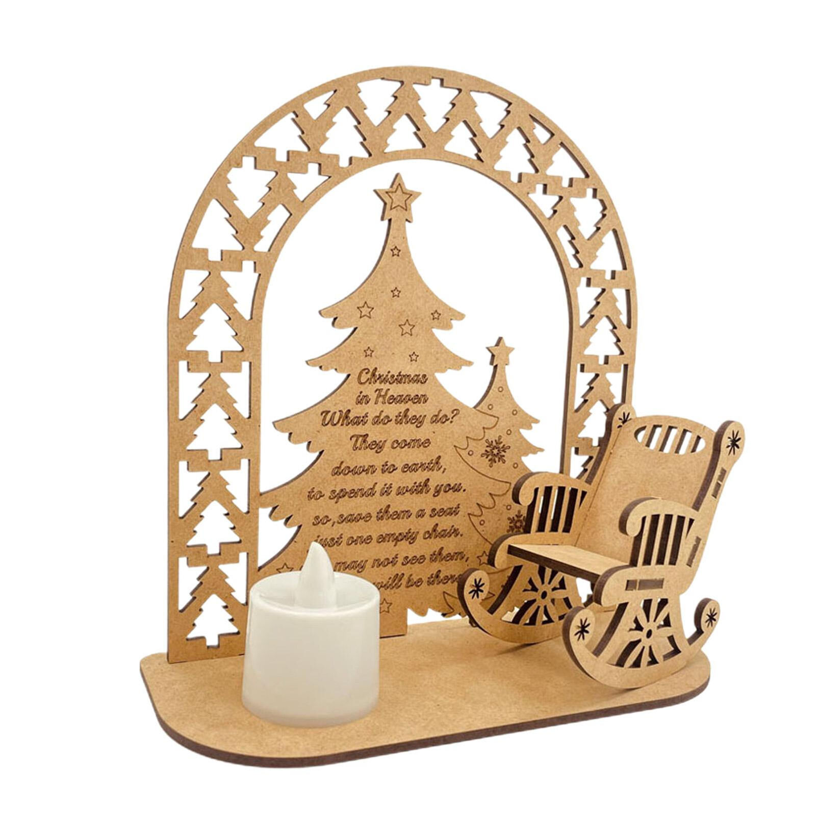 Wooden Christmas Memorial Rocking Chair And Candle Holder Ornament Decoration