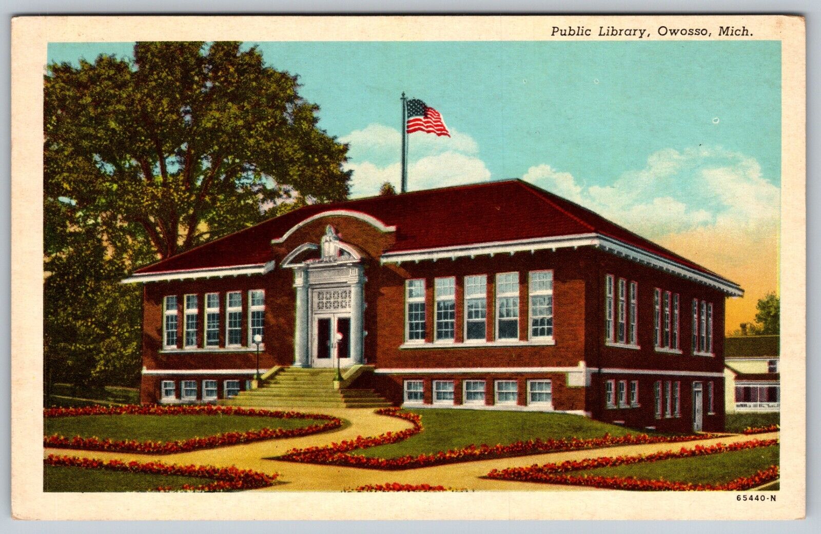 Owosso Michigan Carnegie Public Library Main Street c.1915 Vintage Postcard