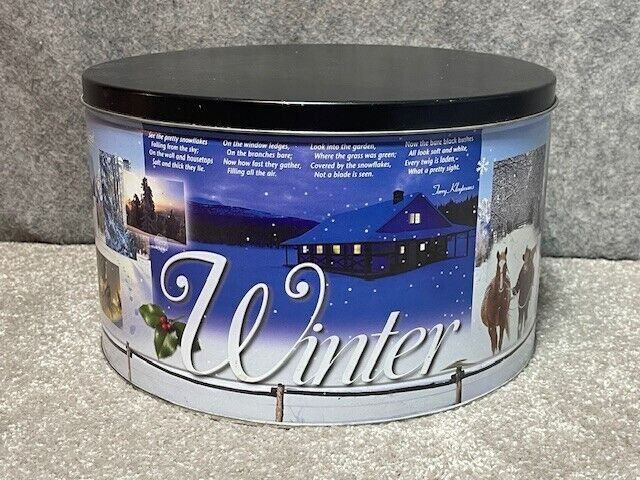 Trails' End Winter Tin Box Canister Jerry Kluytmans 12x7 Blue