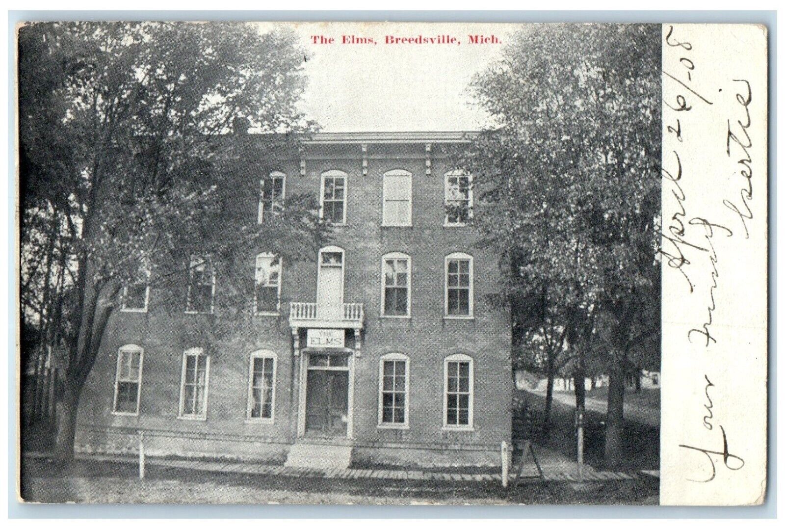 1908 Exterior View Elms Building Breedsville Michigan MI Posted Antique Postcard