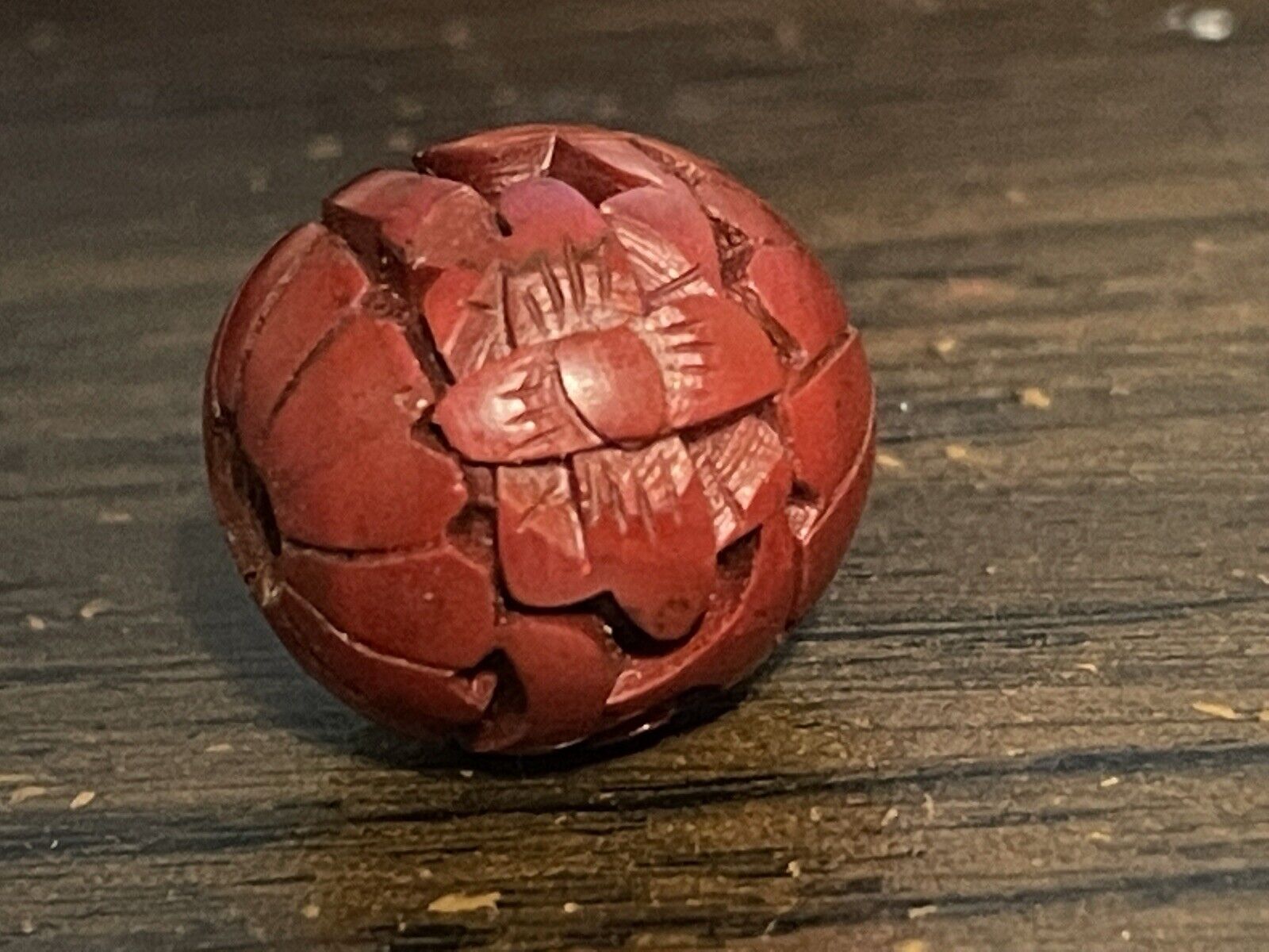 📿Rare Red Cinnabar Vintage Carved Floral Bead - Chinese Artisan Made