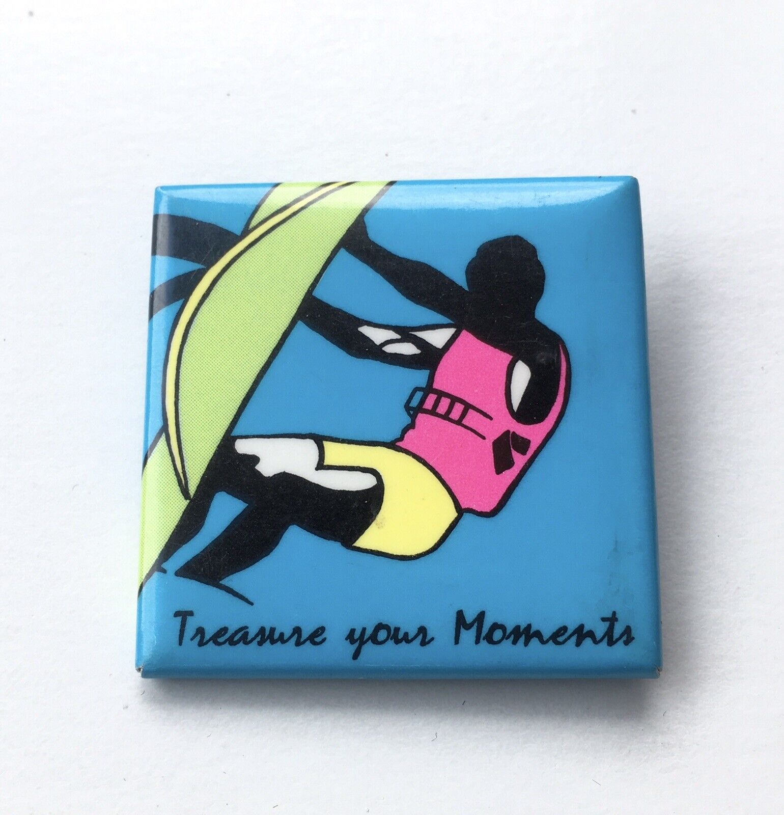 VTG 1989 Windsurfing Pinback Button Treasure Your Moments 1.5”x1.5”