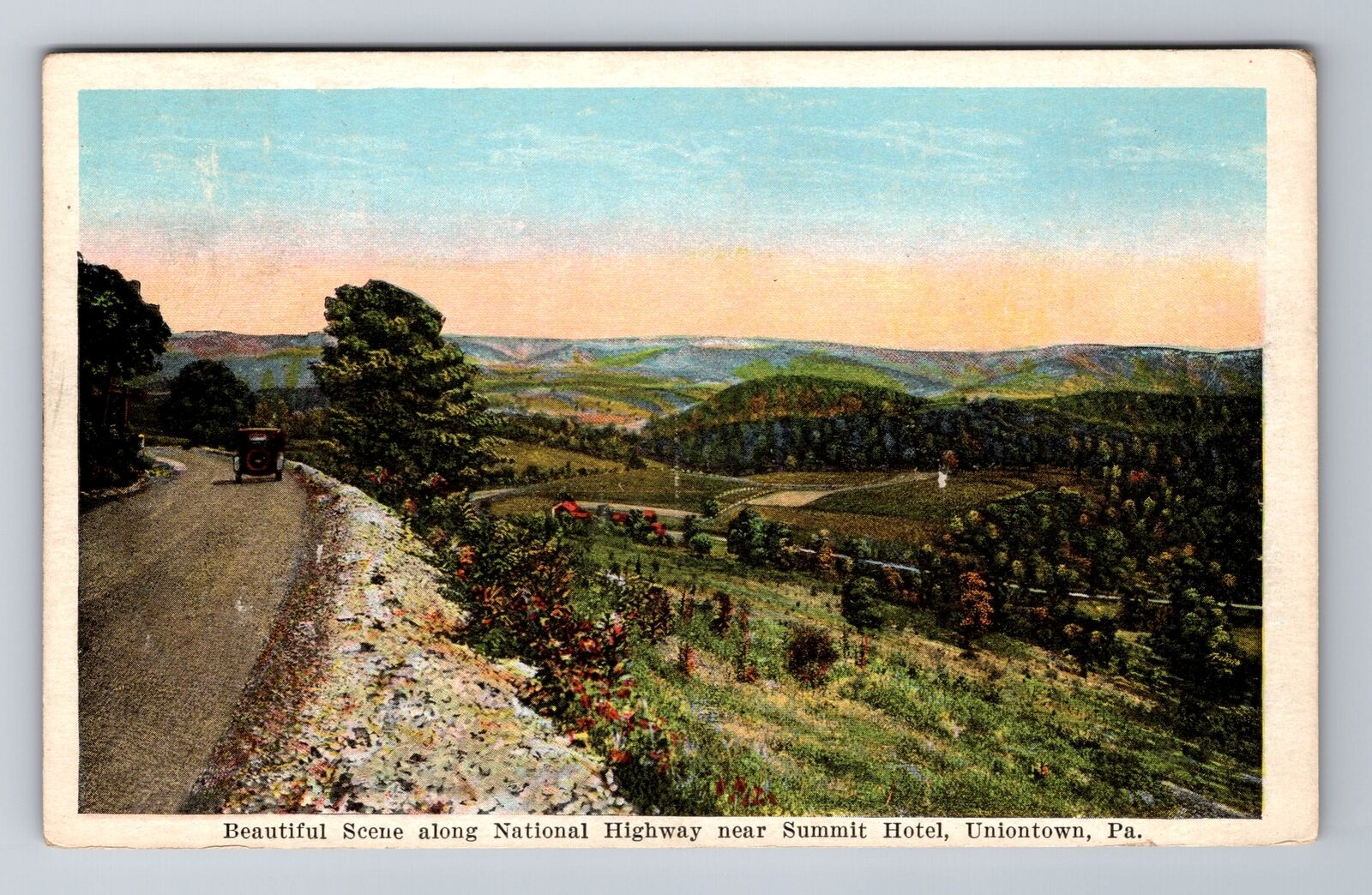 Uniontown PA-Pennsylvania, National Highway, Antique, Vintage Souvenir Postcard