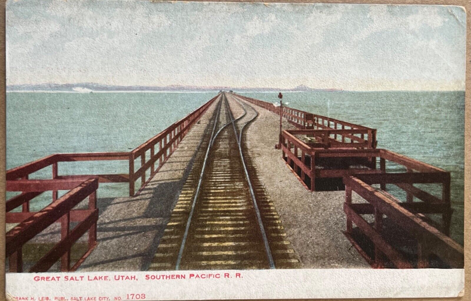 Great Salt Lake Railroad Bridge Train Tracks Utah Antique Postcard c1900
