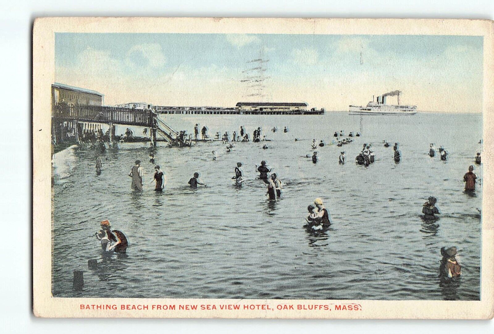 Old Vintage 1948 Postcard of BATHING BEACH OAK BLUFFS MA