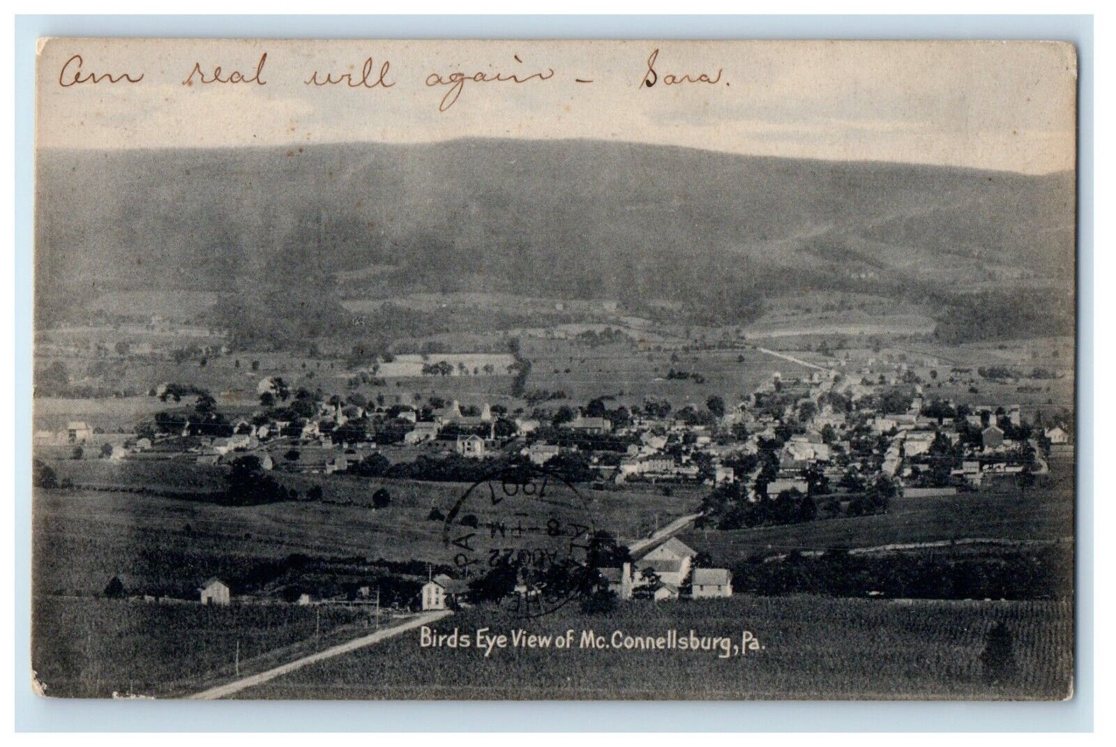 1907 Bird\'s Eye View Of Mc. Connellsburg Pennsylvania PA Rotograph Postcard