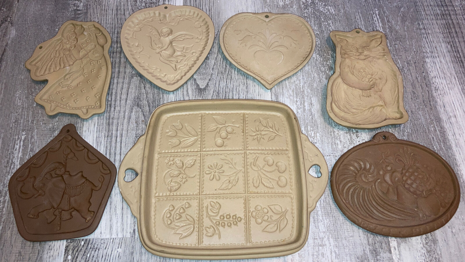 LOT OF 7  Brown Bag Hartstone Cookie Art Molds Angel,Flowers,Cat,Carousel,Square