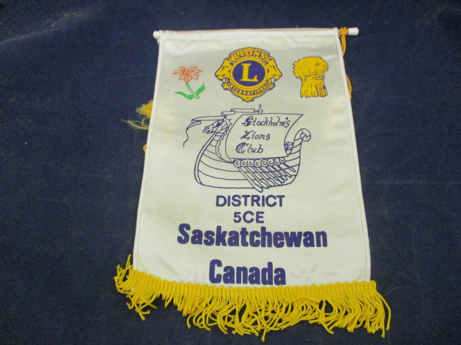 Vintage Lions Club Banner Flag Stockholm\'s Saskatchewan Canada District 5CE