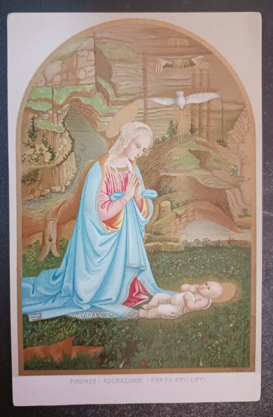vtg postcard Adorazione - Fra Filippo Lippi E. Sborgi - Religious unposted art