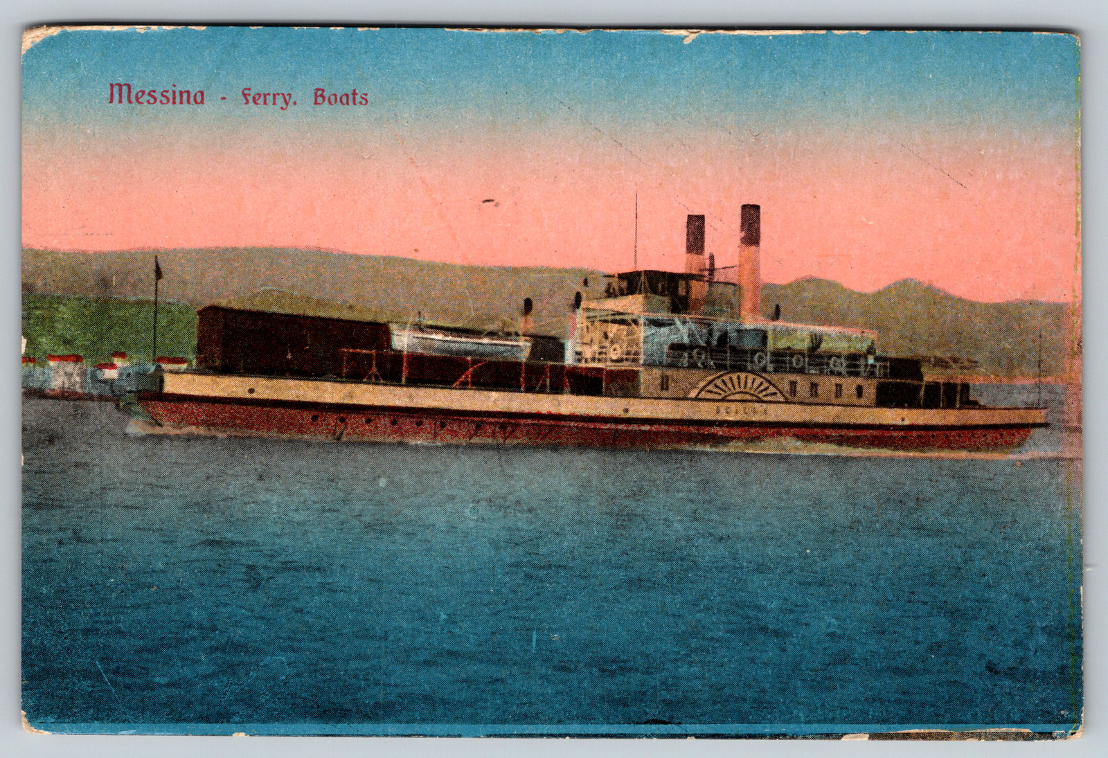 c1910s Messina Italy Ferry Boat Antique Foreign Vintage Postcard