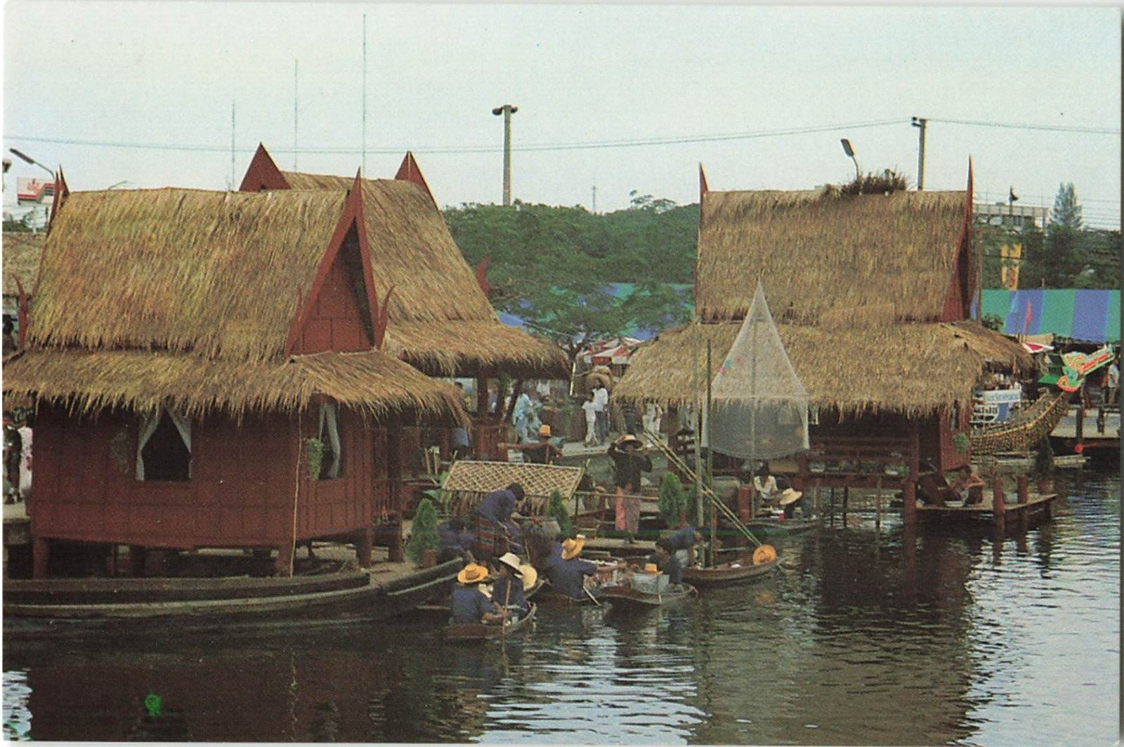 Postcard One of Thai houses built on the bank of canal engages in trade VTG CC6.