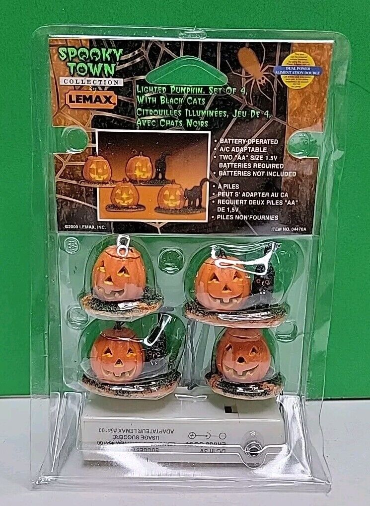 2000 Lemax Spooky Town Lighted Pumpkin Black Cats Halloween - 04470.