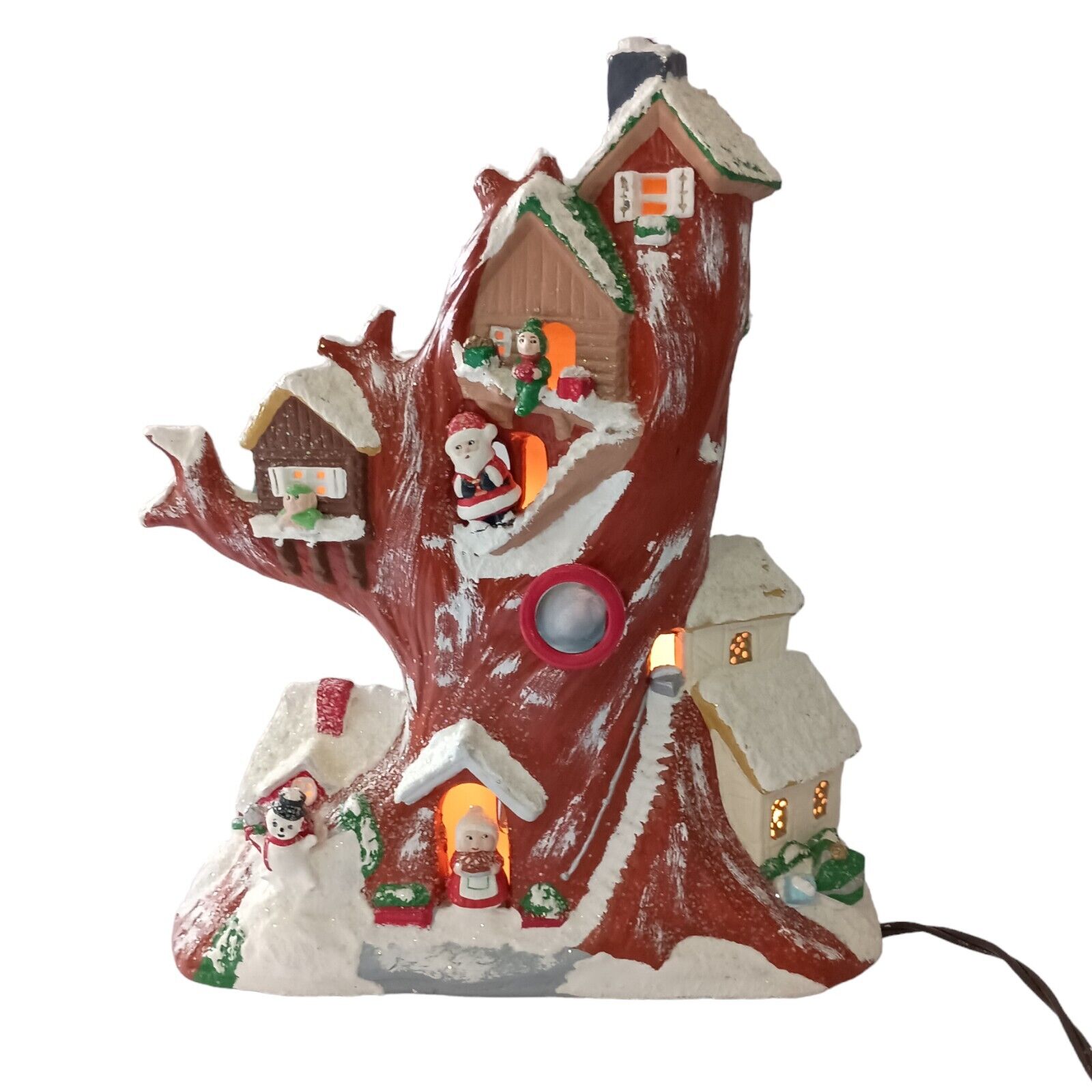 Santas Christmas Treehouse Light Up Musical Ceramic Handpainted Vtg 70s VIDEO 