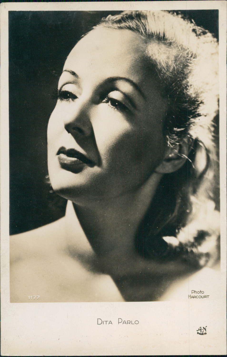 Actress Dita Parlo, circa 1930, Vintage Silver Print on Postcards Vintage Paper
