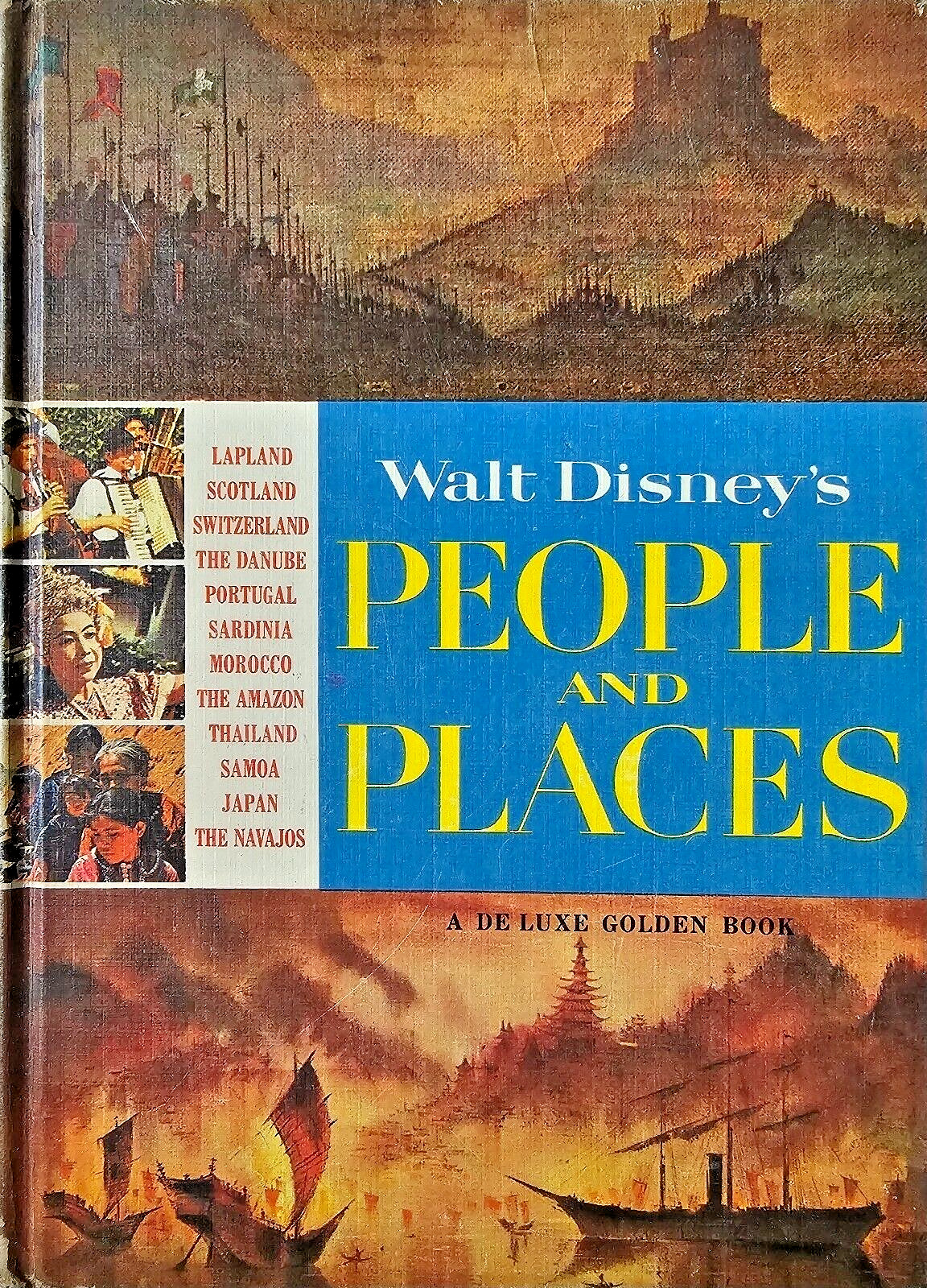 Vintage Walt Disney\'s Worlds People and Places 1959, Hardcover Book - GOOD