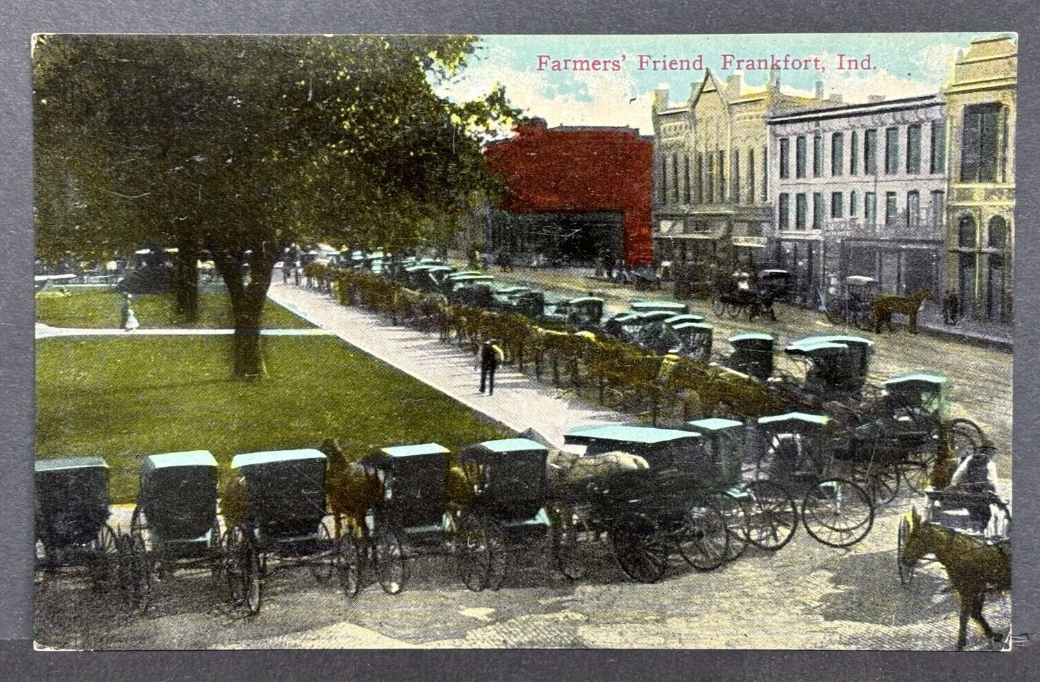 Postcard Frankfort Ind Farmers Friend Horse Buggy Unposted