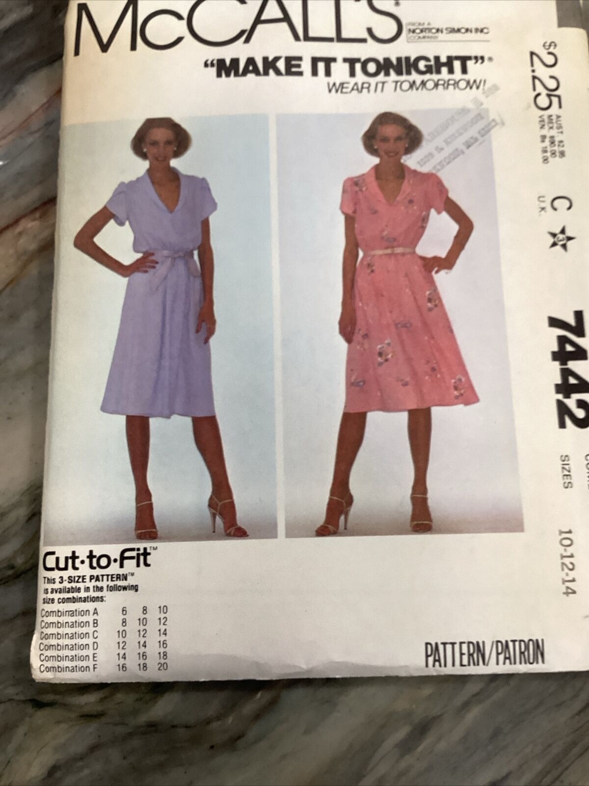 McCall\'s 7442 Vintage Sewing Pattern Misses Dress 3 Size Pattern 10-12-14