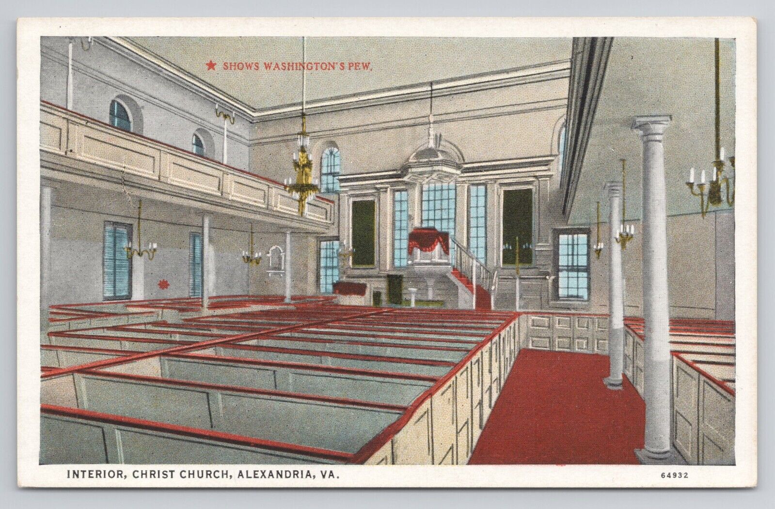 Postcard Interior Christ Church Alexandria Virginia c1920