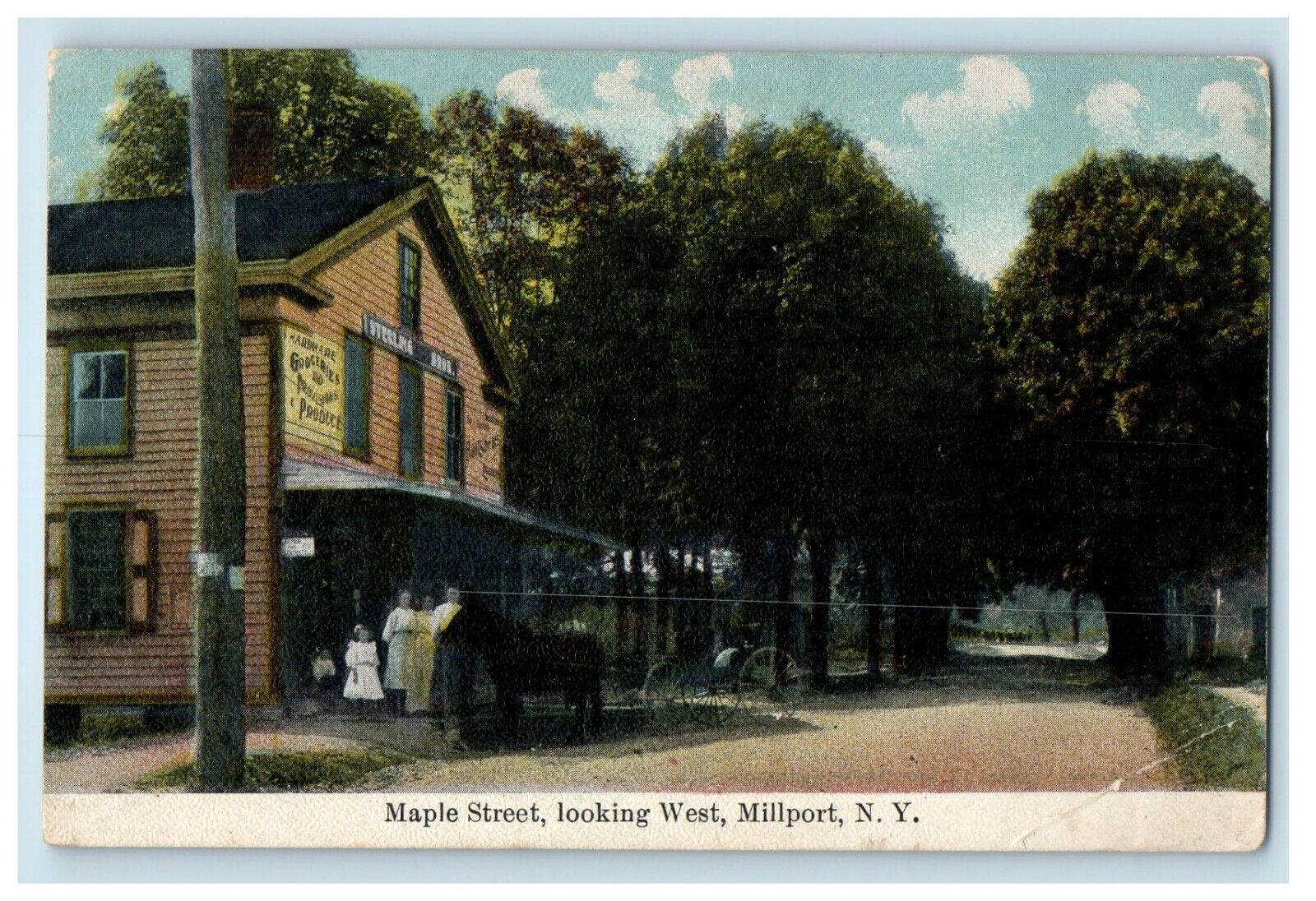c1910\'s Maple Street Looking West Hardware Groceries Store Millport NY Postcard