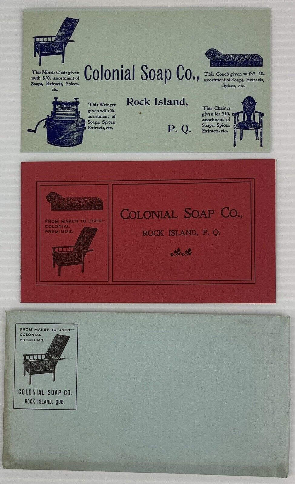 c1900s~Rock Island Standstead~Quebec~Colonial Soap Company~Advertisement Bundle