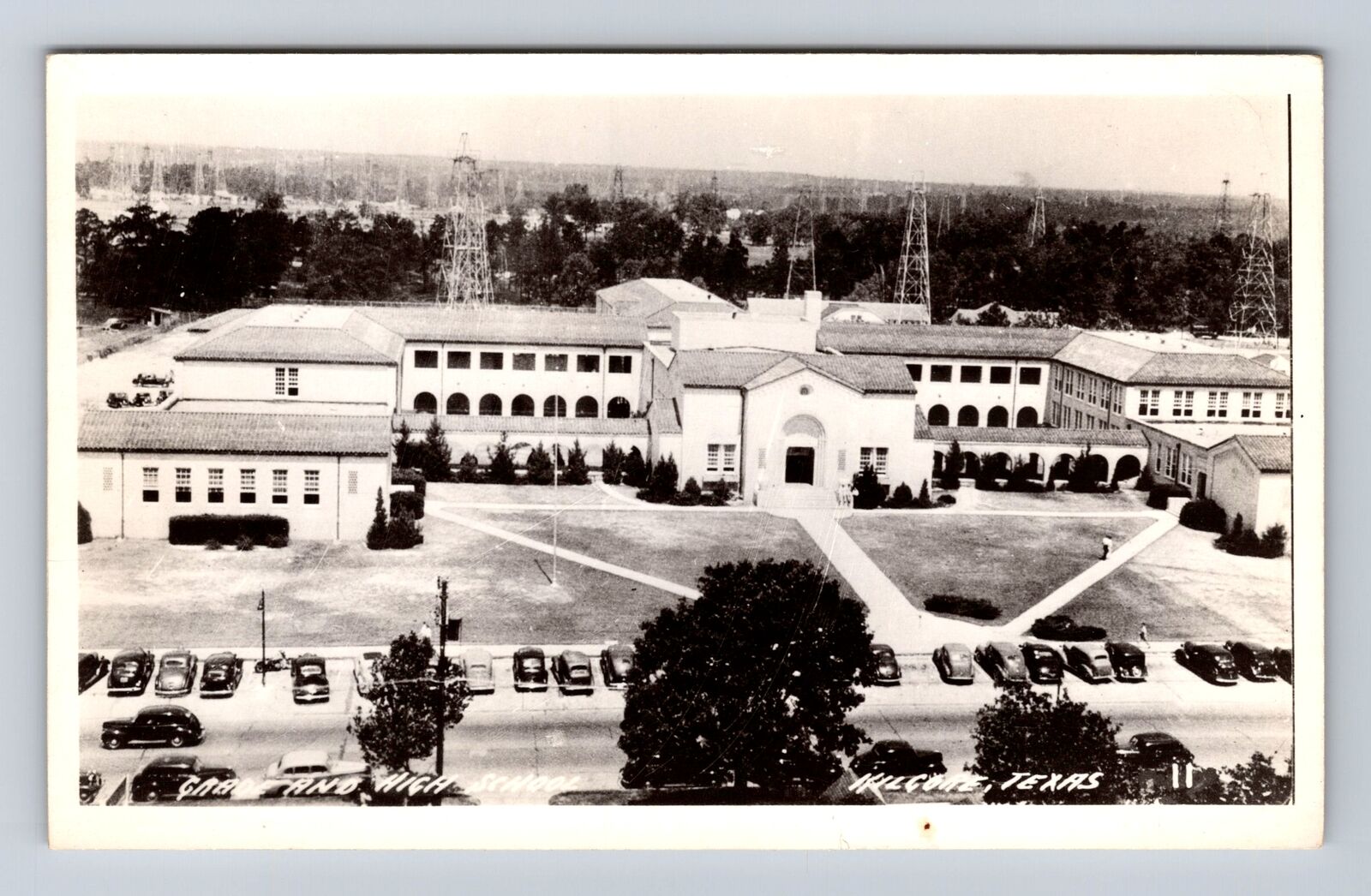 Kilgore TX-Texas, RPPC: Aerial View of Grade & High School, Vintage Postcard