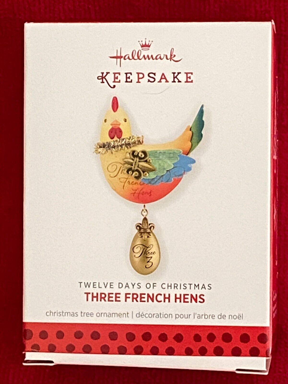 Hallmark Three French Hens Ornament Twelve 12 Days of Christmas 2013 NEW