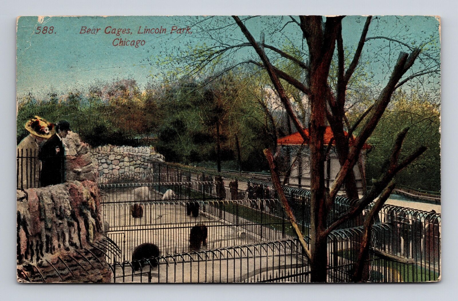 c1914 DB Postcard Chicago IL Illinois Lincoln Park Zoo Bear Cages Acmegraph