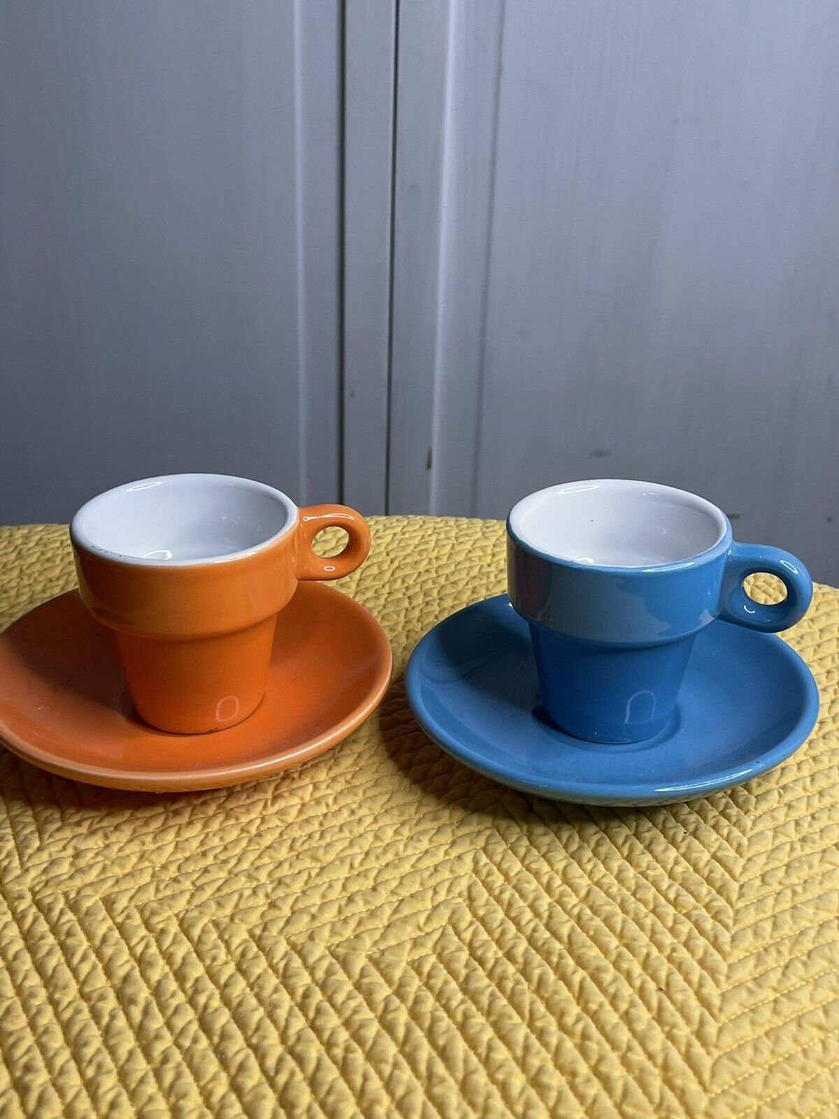 Pier One 1 Imports 2 Cup And  Saucer Set Expresso Stackable Pieces EUC