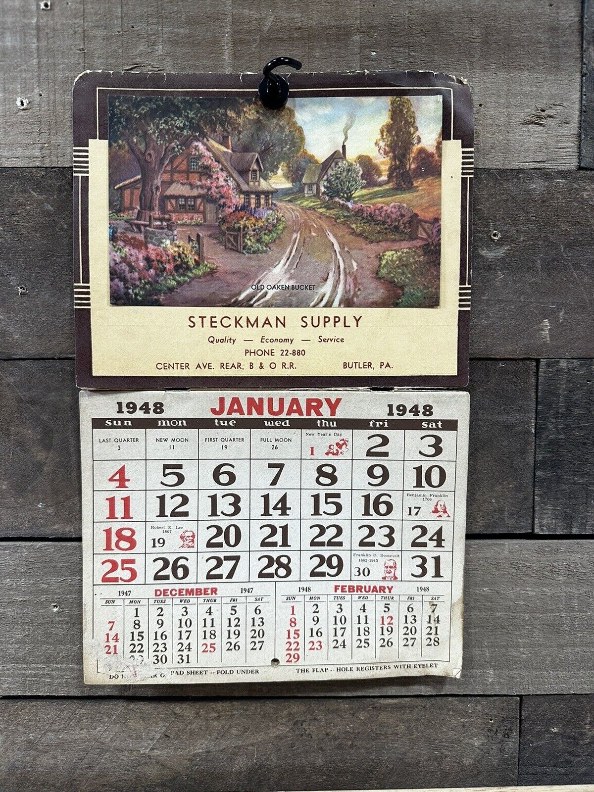 Vintage 1948 “Steckman Supply” Calendar Butler, PA