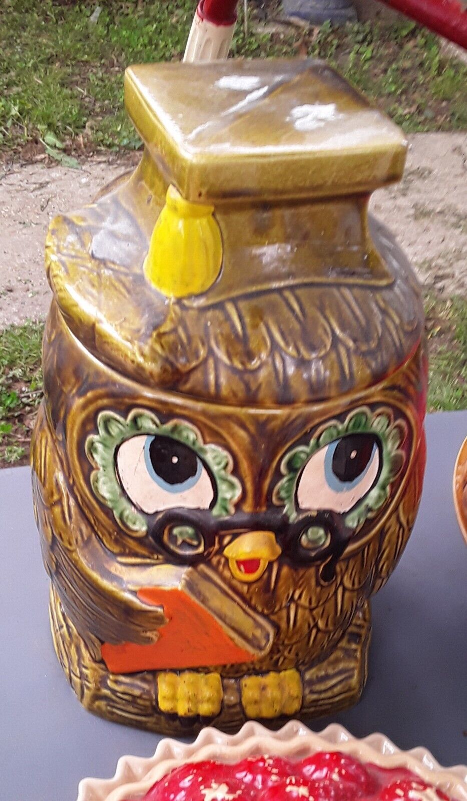 Vintage 1970s Wise Graduation Owl Ceramic COOKIE JAR Made in Japan 11” High
