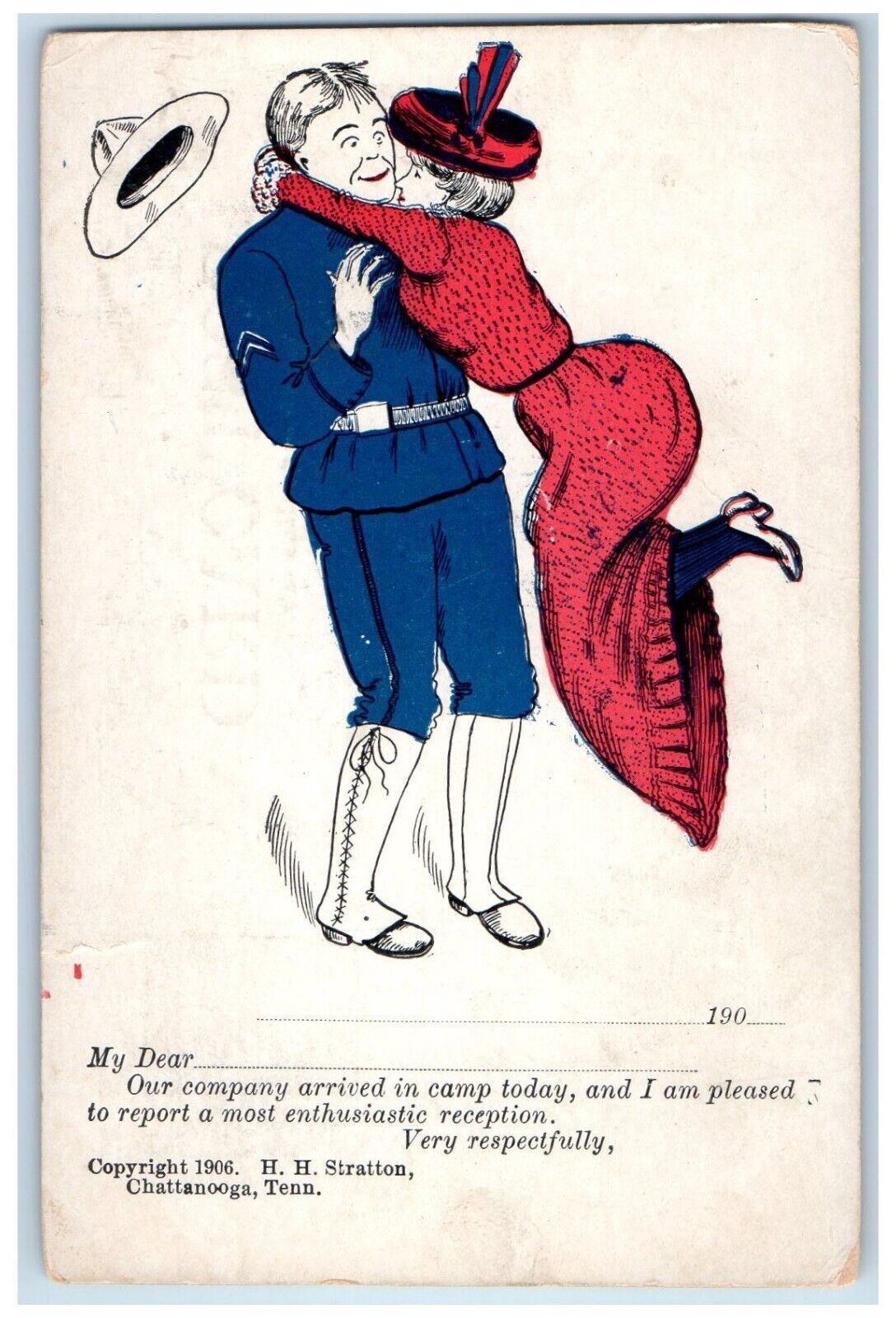c1905 Military Soldier Romance Hugging Unposted Antique Postcard