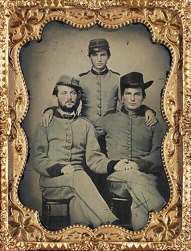CIVIL WAR PHOTOGRAPH Unidentified 3 soldiers in Confederate uniform