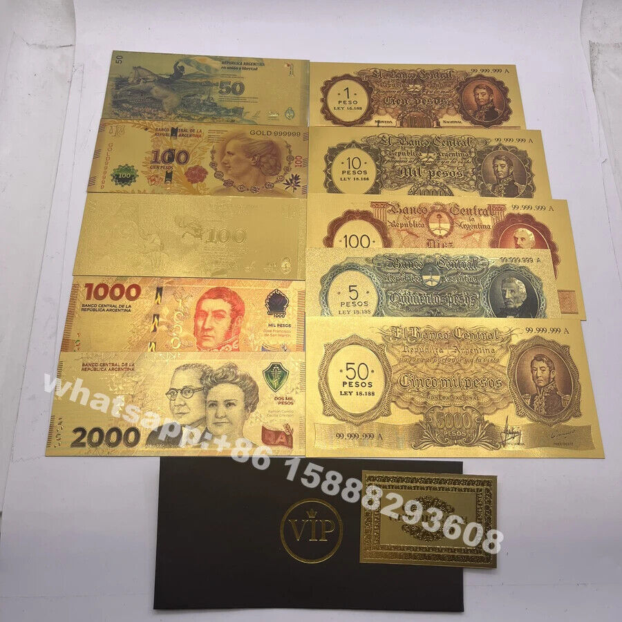 10pcs/set Argentina Gold plated Banknote 100-10000 PESO souvenir craft money