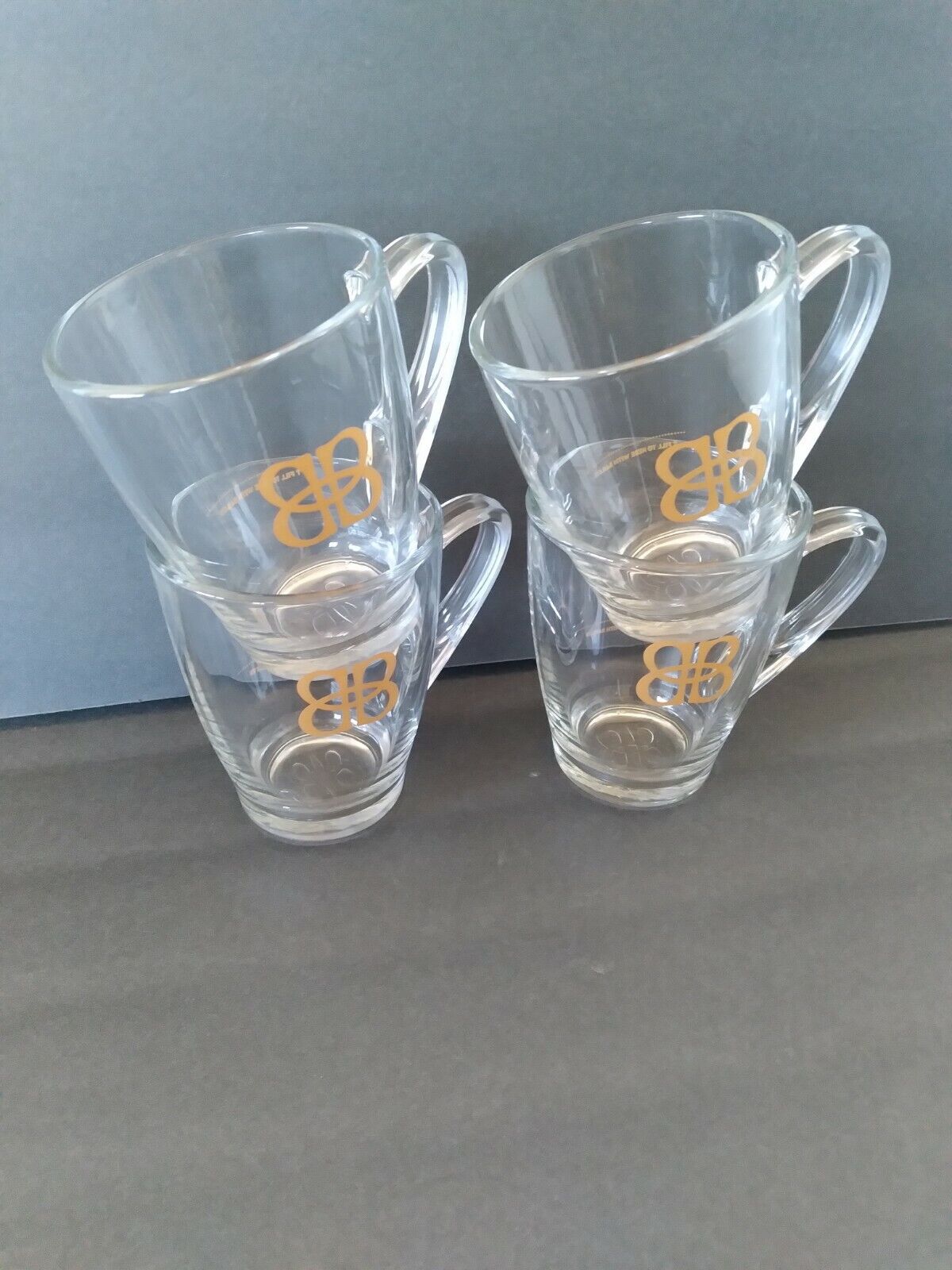Set of 4 BAILEYS Irish Cream Liqueur Glass Coffee Cup/Mug Gold Logo ~ Great set