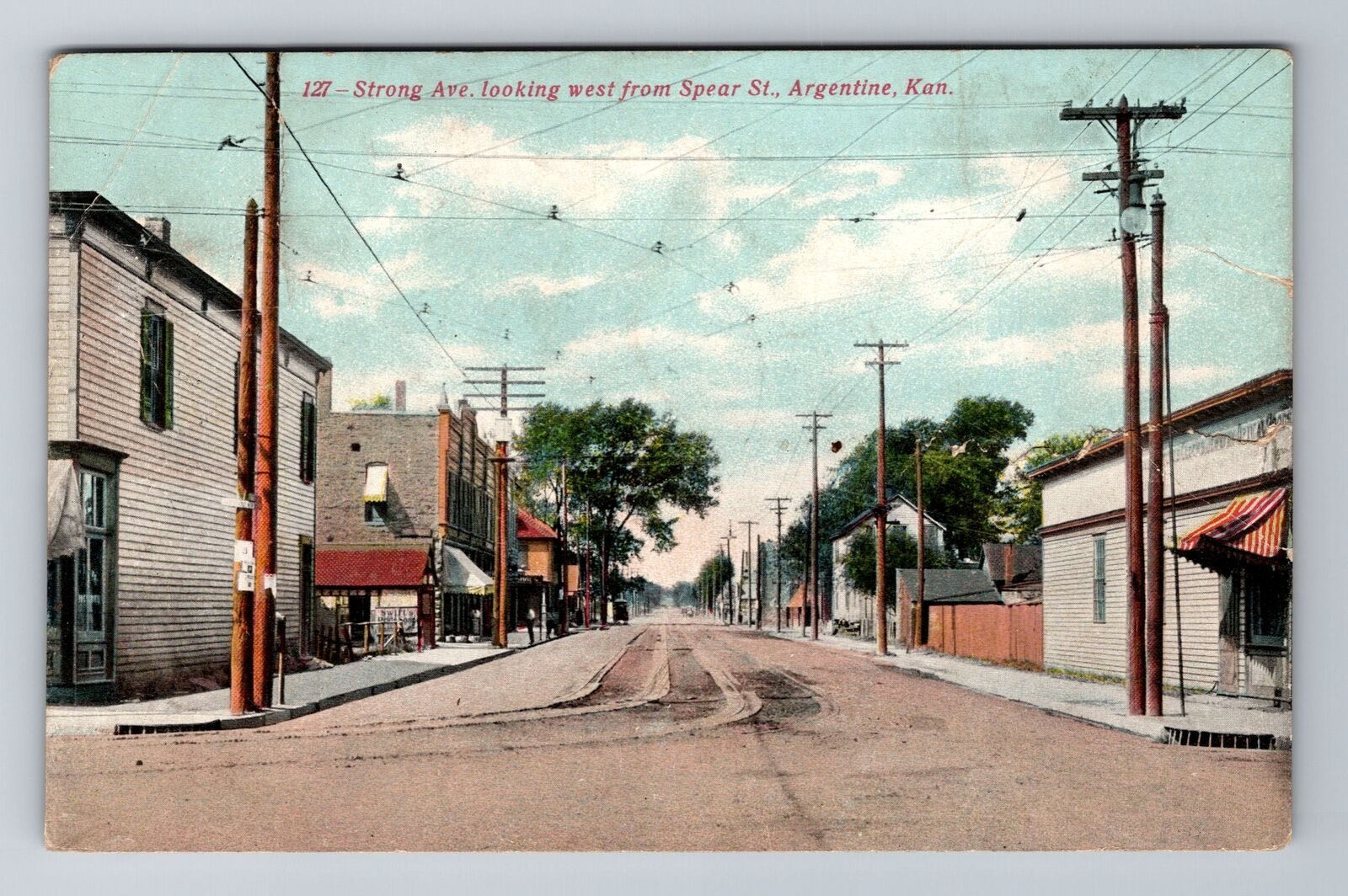 Argentine KS-Kansas, Strong Avenue, Antique Vintage c1909 Souvenir Postcard
