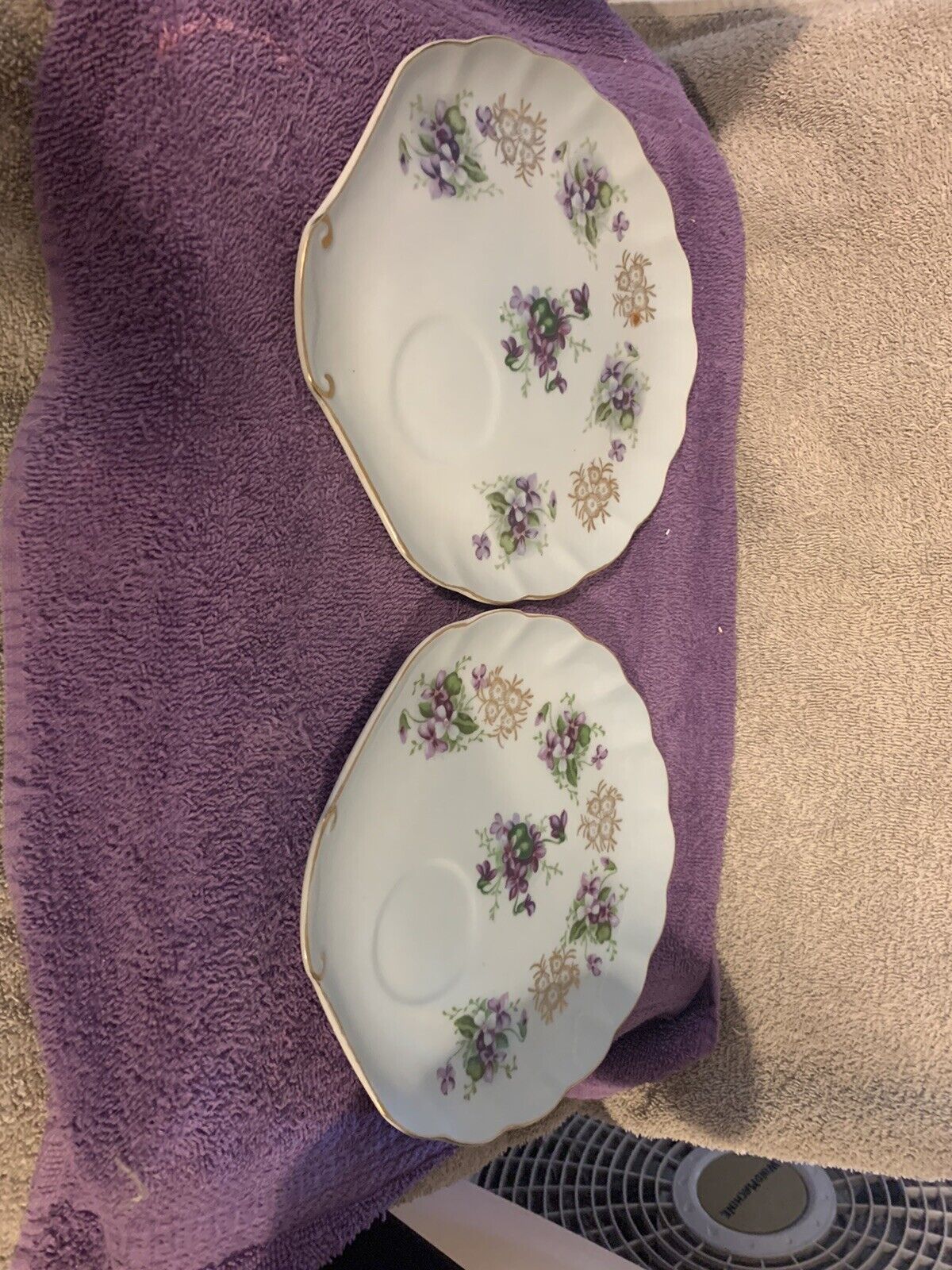 Lefton China Lunch Plates Set Of Two Purple Flowers No Chips