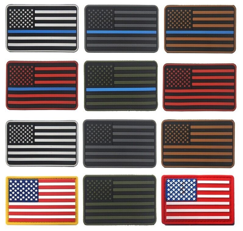 12PCS 3D PVC THE BLUE LINE UNITED STATES AMERICAN US USA FLAG RUBBER HOOK PATCH