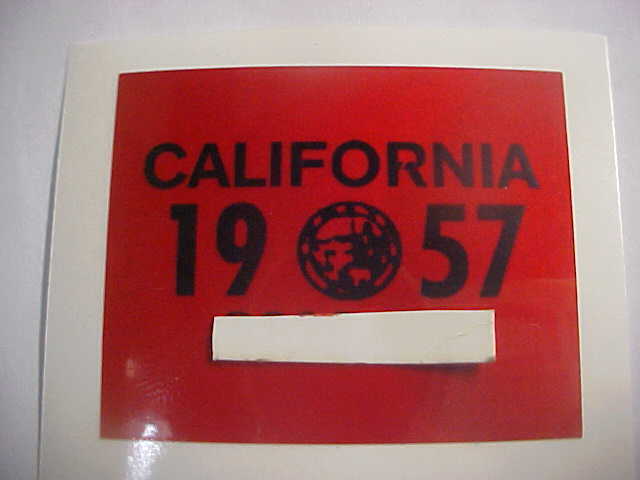 1957 california license plate registration yom sticker  WITH TRACKING