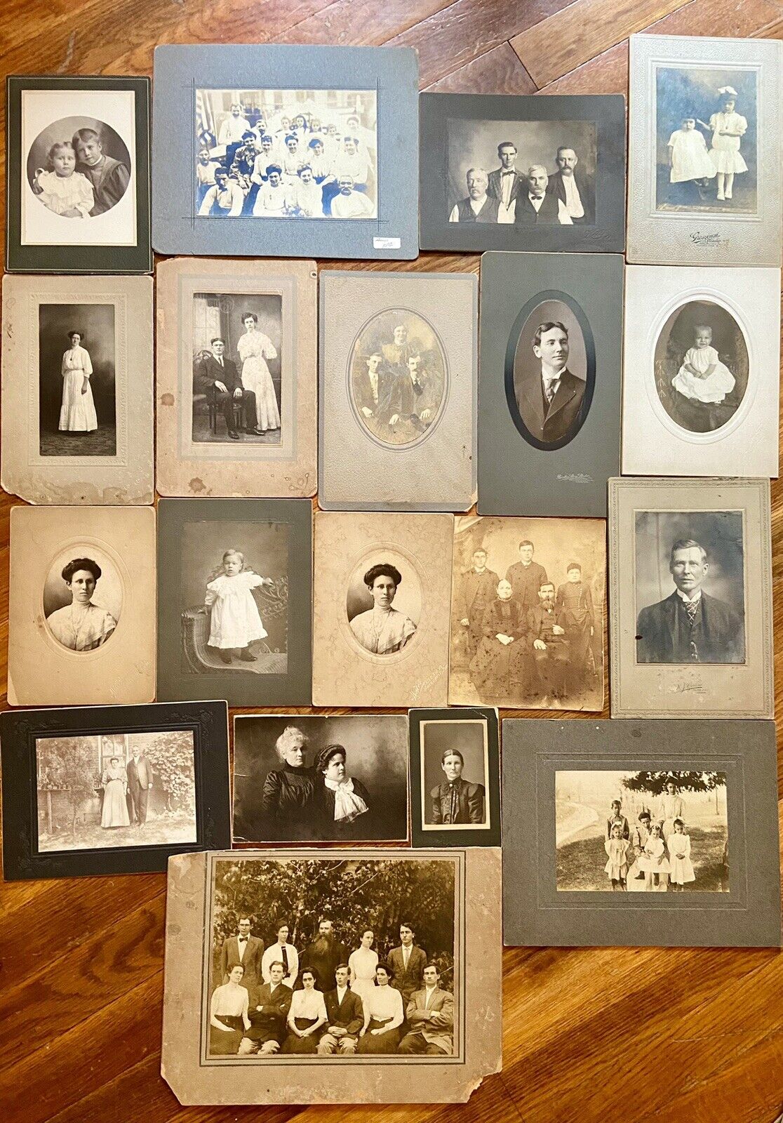 Antique Boarded Photo Lot of 19 Some Identified Groups, Kids Various Locations