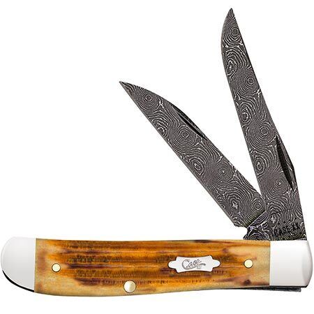Case xx Knife Mini Trapper Burnt Goldenrod Bone 52422 Damascus Pocket Knives