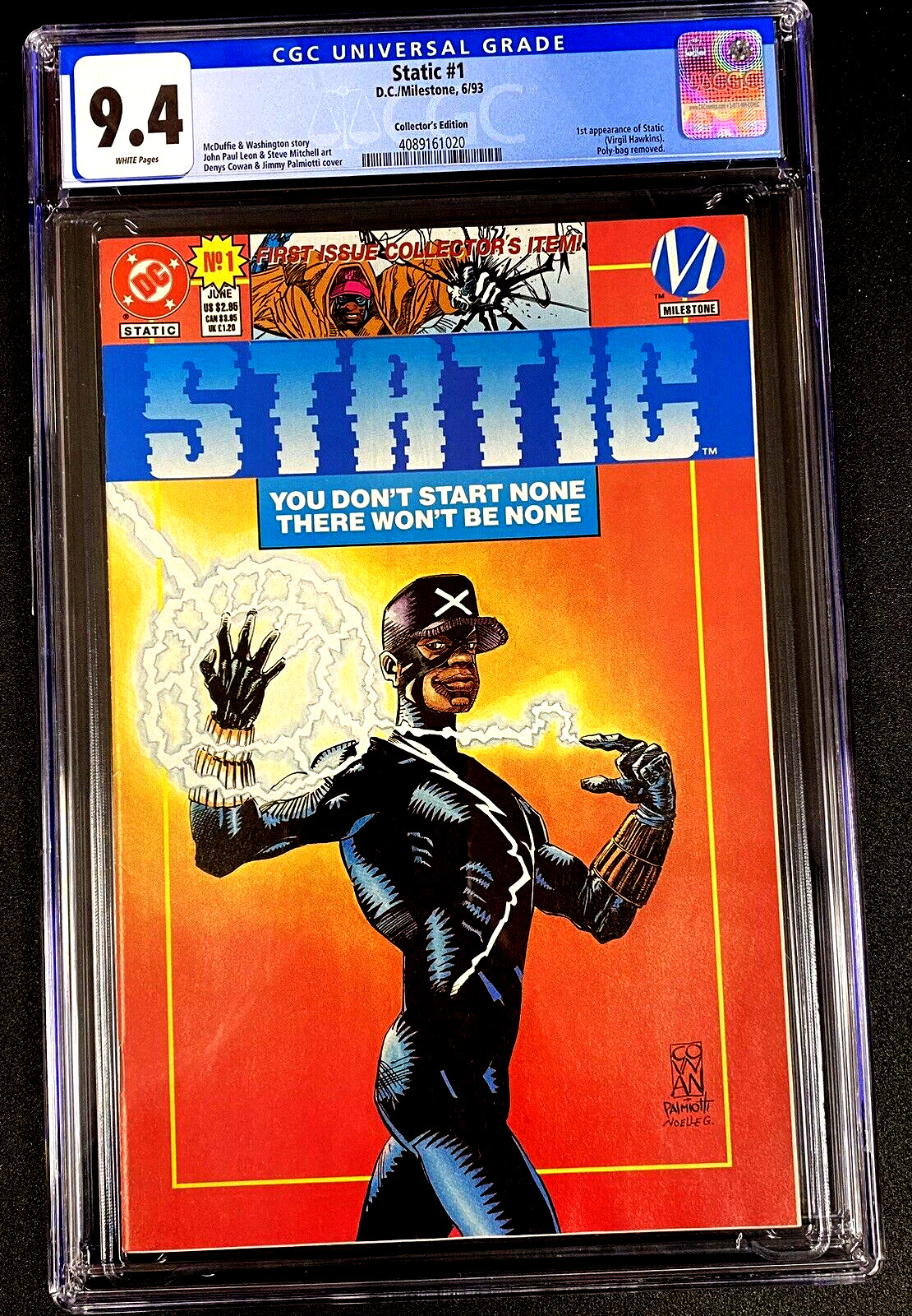 Static #1 1993 Milestone Collector\'s Edition PLUS ALL INSERTS & POSTERS CGG 9.4
