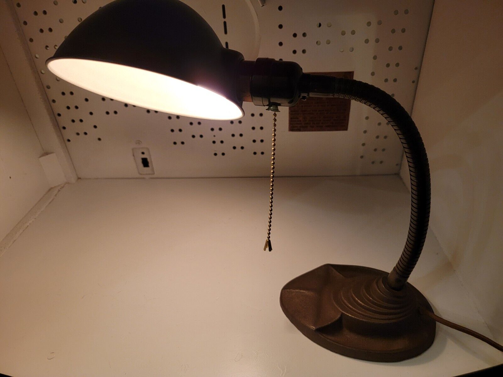 Vintage Gooseneck Leviton LAMP Art Deco Steel Shade Cast Iron Base Desk MCM